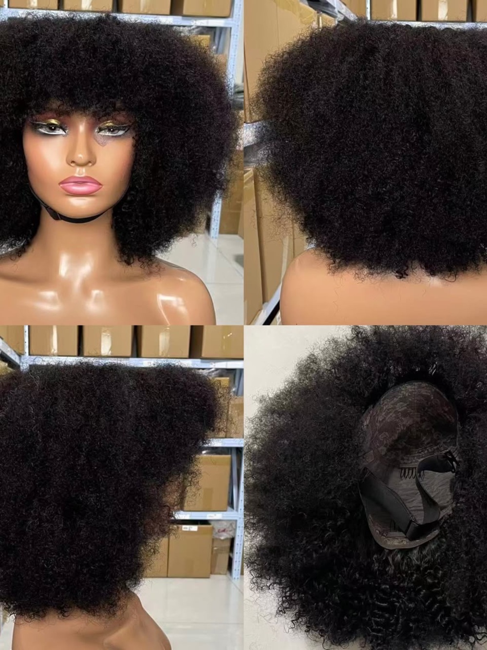 Voluminous Afro Kinky Curly Wig with Bangs - Black